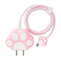 3D Cartoon Charger Animal Protector Case - for Phone 20W USB-C PVC Power Adapter Charger and USB Lightning Cable (Cat's Paw)