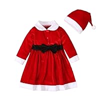 Toddler Kids Baby Girls Christmas Clothes Long Sleeve Santa Reindeer Striped Dress Ruffle Dress Girls