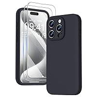 GOODVISH Compatible with iPhone 15 Pro Case, Silicone Upgraded [Enhanced Camera Protection] Phone Case with [2 Screen Protectors], Soft Anti-Scratch Microfiber Lining Inside, 6.1 inch, Black