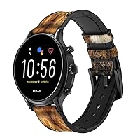 CA0477 Lion King of Beasts Leather & Silicone Smart Watch Band Strap for Fossil Mens Gen 5E 5 4 Sport, Hybrid Smartwatch HR Neutra, Collider, Womens Gen 5 Size (22mm)
