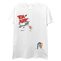 Mens Tom & Jerry Battle Shirt - Classic Hanna-Barbera Tee - Vintage Cartoon Multi Print Short Sleeve T-Shirt