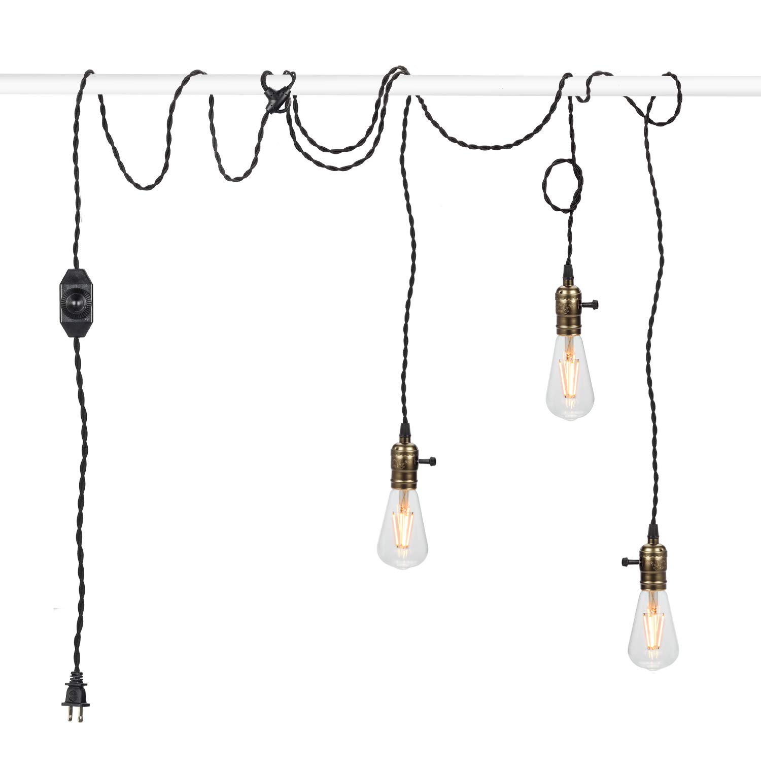Mua Vintage Pendant Light Kit Cord with Dimming Switch and Triple E26/E27 Industrial  Light Socket Lamp Holder 25FT Twisted Black Cloth Bulb Cord Plug in Hanging  Light Fixture trên Amazon Mỹ chính