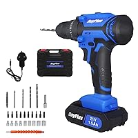 Cordless Drill Driver, Power Drill Kit with 1.5AH Li-ion Battery & Fast Charger, 45 Nm Torque Brushless Combi Drill Set 2 Variable Speeds and Safety Lock, 3/8
