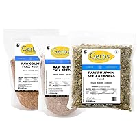 GERBS Raw Three Seed Omega Trail Mix | 32oz Bag Raw Pumpkin Seed Kernels, White Chia Seeds, Golden Flax Seeds, Top 14 Food Allergen Free, Non GMO, Vegan, Keto, Paleo Friendly