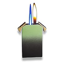 Butane Torch Lighter, Windproof Two Type Flame Lighter, Square Shape Torch Lighters, Adjustable Jet Douable Blue Flame and Soft Fire Refillable Lighters (Butane Not Included) (Green)