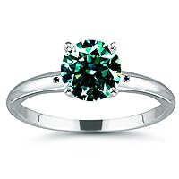 2.60 ct SI1 Round Moissanite Solitaire Silver Plated Engagement Ring Green Blue Color Size 7