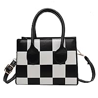 PU Leather Tote for Women Checkered Crossbody Shoulder Bags Purses Handbags Top Handle Satchel (Black)