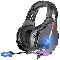 VersionTECH. Gaming Headset for PS5 PS4 Xbox One Controller, Game Headphones with Comfort Self-Adaptive Earmuffs/ 50mm Speaker/RGB Breathing Lights/NC Microphone for Playstation, Xbox, PC, Mac
