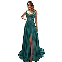 LIPOSA Women's Chiffon Bridesmaid Dress with High Slit Sweetheart A Line Appliqued Sleeveless Maxi Formal Prom Party Gowns