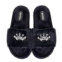 Millffy Plush Fluffy Slippers Princess Crown Bling Bling Diamond crown jewelry Ladies Shoes Pink Girl Home Slippers