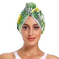 Lemon Flowers Tropical Leaves Microfiber Hair Towel for Women Anti Frizz Super Absorbent Quick Drying Hair Towel Wrap for Curly Hair Women Wet Hair Men Kids