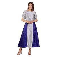 Indian Women Poly Art Multi Patch Work Silk Dress Gown Frock Tunic Party Wedding Wear fit & Flared midi Dress