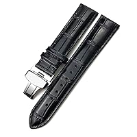 Calfskin Watchband 20mm 22mm 19mm 21mm Leather Watch Strap Stainless Steel Butterfly Buckle (Color : Black, Size : 20mm)