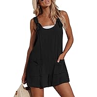 CUPSHE Women's Pinafore Romper Scoop Neck Sleeveless Overall Straight Leg Outfit with Front Patch Pockets Casual