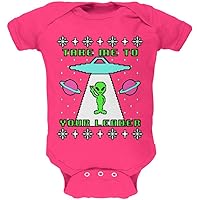 Old Glory Alien Take Me to Your Leader Ugly Christmas Sweater Soft Baby One Piece Hot Pink 9-12 M