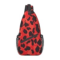 Red Leopard Pattern Print Cross Chest Bag Diagonally,Sling Backpack Fashion Travel Hiking Daypack Crossbody Shoulder Bag For Men Women