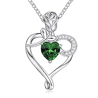 Heart Necklace Birthstone Necklaces for Women 925 Sterling Silver Jewelry Pendant Necklace Rose Flower Mother Daughter Necklace for Mom Women Grandma Her Girlfriend