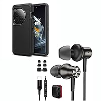 Jiunai for OnePlus 12 Case + USB C Headphone with Mic in Ear Magnetic Noise Isolation Stereo Heavy Duty Shockproof Phone Case with Audio Corded Earphones for OnePlus 12 Black
