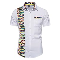 Mens African Dashiki Print Short Sleeve Button Down Shirts Fashion T-Shirt Top Floral Slim Fit Paisley Dress Shirt