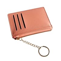 Womens Wallets Unisex Small Purse Wallet Key Case Leather Zip Wallet Card Travel Wallet for Women (Pink, One Size)