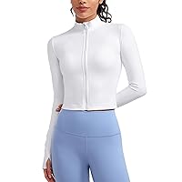 CRZ YOGA Womens Butterluxe Full Zip Cropped Workout Jackets Slim Fit Athletic Yoga Jacket with Thumb Holes