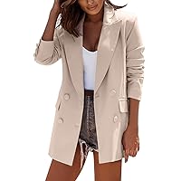 Womens Long Sleeve Blazer Open Front Cardigan Jacket Work Office Casual Classic Lapel Button Blazers Workwear