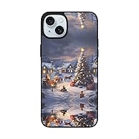 Merry Christmas Print for iPhone 15 Soft Glass Case Back+Soft Silicone TPU Shock Protective Case