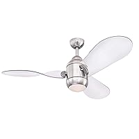 Westinghouse Lighting 7225800 Josef, Contemporary LED Ceiling Fan with Light and Remote Control, 48 Inch, Brushed Nickel Finish, Opal Frosted Glass