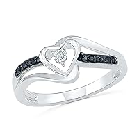DGOLD Sterling Silver Round Diamond Black and White Heart Promise Ring (1/10 cttw)