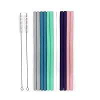 Senneny Set of 12 Silicone Drinking Straws for 30oz and 20oz - Reusable Silicone Straws BPA Free Extra Long with Cleaning Brushes- 12 Straight- 6mm diameter
