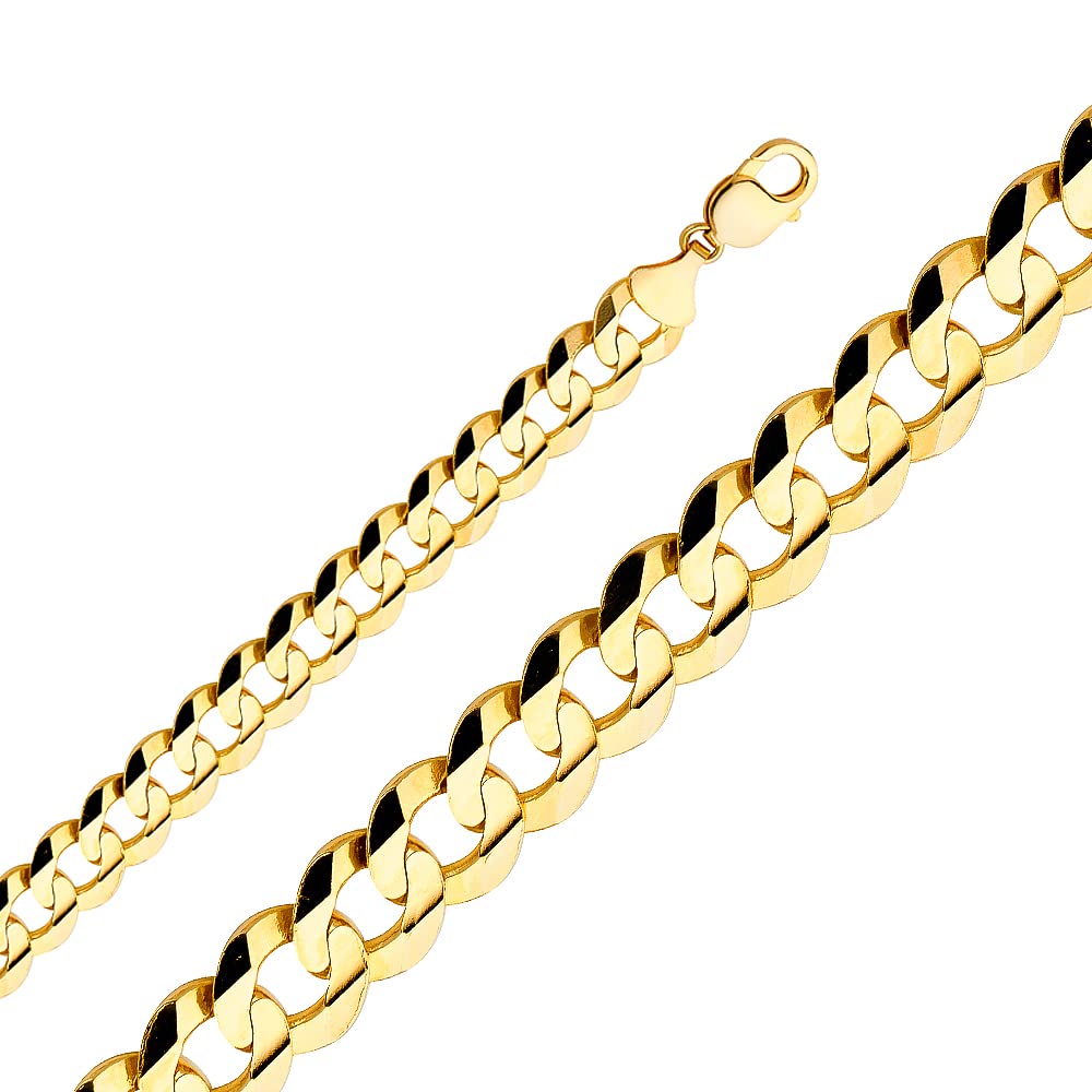 Wellingsale 14k Yellow Gold Solid 14mm Cuban Concaved Curb Chain Necklace