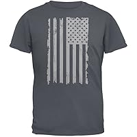 Old Glory 4th of July Distressed Grey Vertical American Flag Charcoal Grey Adult T-Shirt - X-Large
