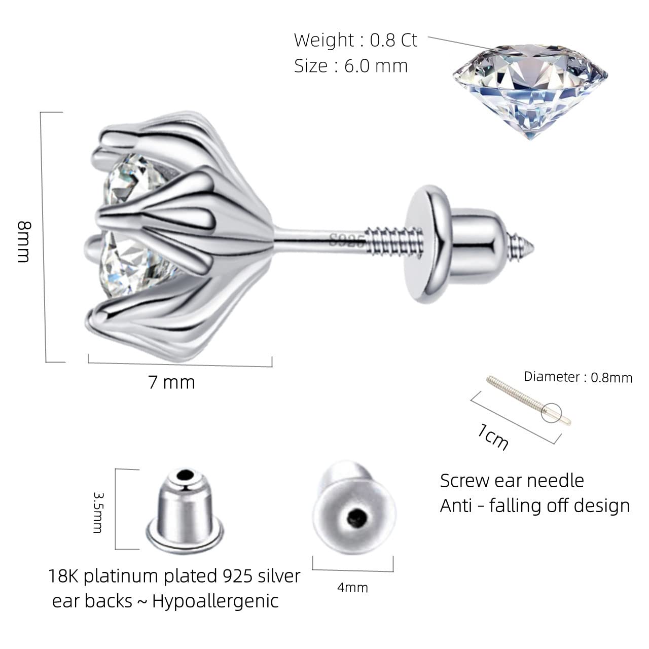 Diamond Stud Earrings for Women Men Gifts for Wife Soulmate Mom Girlfriend Moissanite Stud Earrings 1.0Ct-2Ct with Screw Ear Backs, Annivers ary Jewelry Present for Wife, Birthday Valentines Gifts