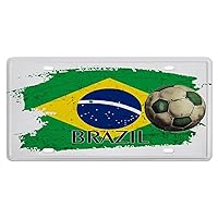 Car License Plate Covers Football Theme Brazil Custom License Plate Shield Country Flag Patriotic Aluminum Metal Car Tags for Bar Car 6x12 Inch