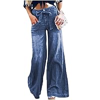 Women's High Waisted Flare Jeans Straight Loose Wide Leg Pants Cargo Jeans Casual Business Pants, S-3XL