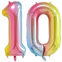 Tellpet Number 10 Balloons, Rainbow, 40 Inch