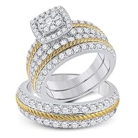 The Diamond Deal 14kt Two-tone Gold His Hers Round Diamond Square Matching Wedding Set 2-3/8 Cttw