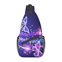 Cross Chest Bag Butterfly Purple Printed Crossbody Sling Backpack Casual Travel Bag For Unisex