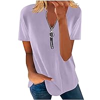 Sweatshirts for Women UK Summer Zip Up Top Short Sleeve Plain Blouse Lapel Loose Tees Shirts Oversized Pullover Tops Blouse Sportswear Basic Tunic Tops Blouse Active Athletic Shirt