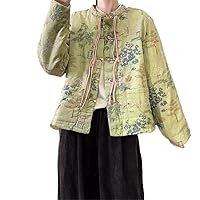 Short Chinese Style women's Jacket National Retro Embroidered Ramie Cotton Coat Autumn And Winter Quilted Tops