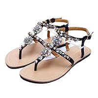 Summer Women Beach Sandals Lady Rhinestones Shoes T-Strap Thong Flip Flops Plus Size Transparent 10.5