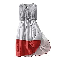 Country Concert Outfits for Women, Womens Large Color Block Print Lapel Button 3/4 Sleeves Tie Up Dress, S, 3XL