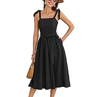 GRACE KARIN Women's 2024 Summer Midi Dress Casual Sleeveless Spaghetti Strap Smocked A Line Long Beach Sun Dress