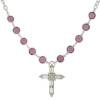 1928 Jewelry Silver Tone Purple Genuine Austrian Crystal Cross Pendant Necklace For Women, 18