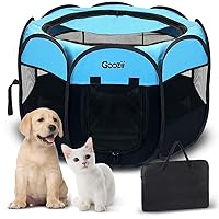 Dog Playpen for Large Dogs Portable Collapsible, Indoor Outdoor Pet Puppy Dogs Exercise Playpens Case with Zipper Door Top Cover Floor for Large Cat (Large Size, Blue)