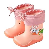Toddlers Children Rain Shoes Boys And Girls Water Shoes Rabbit Cartoon Character Rain Shoes With Warm up Booties Girls