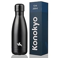 Insulated Water Bottles,12oz Double Wall Stainless Steel Vacumm Metal Flask for Sports Travel,Midnight Black
