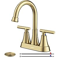 4 inch Brushed Gold Bathroom Sink Faucet with Pop-up Drain and 2 Supply Hoses, Stainless Steel Lead-Free 2-Handle Centerset Faucet for Vanity RV