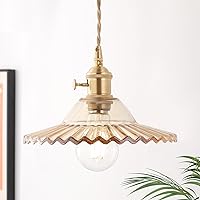 Pendant Light with Amber Lotus Glass Lmapshade, Brass Vintage Pendant Light Adjustable Hanging Light for Kitchen Island Dining Room Hallway