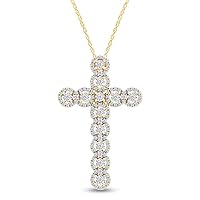 1/2 Carat Round Cut White Natural Diamond Cross Pendant Necklace Along With 18